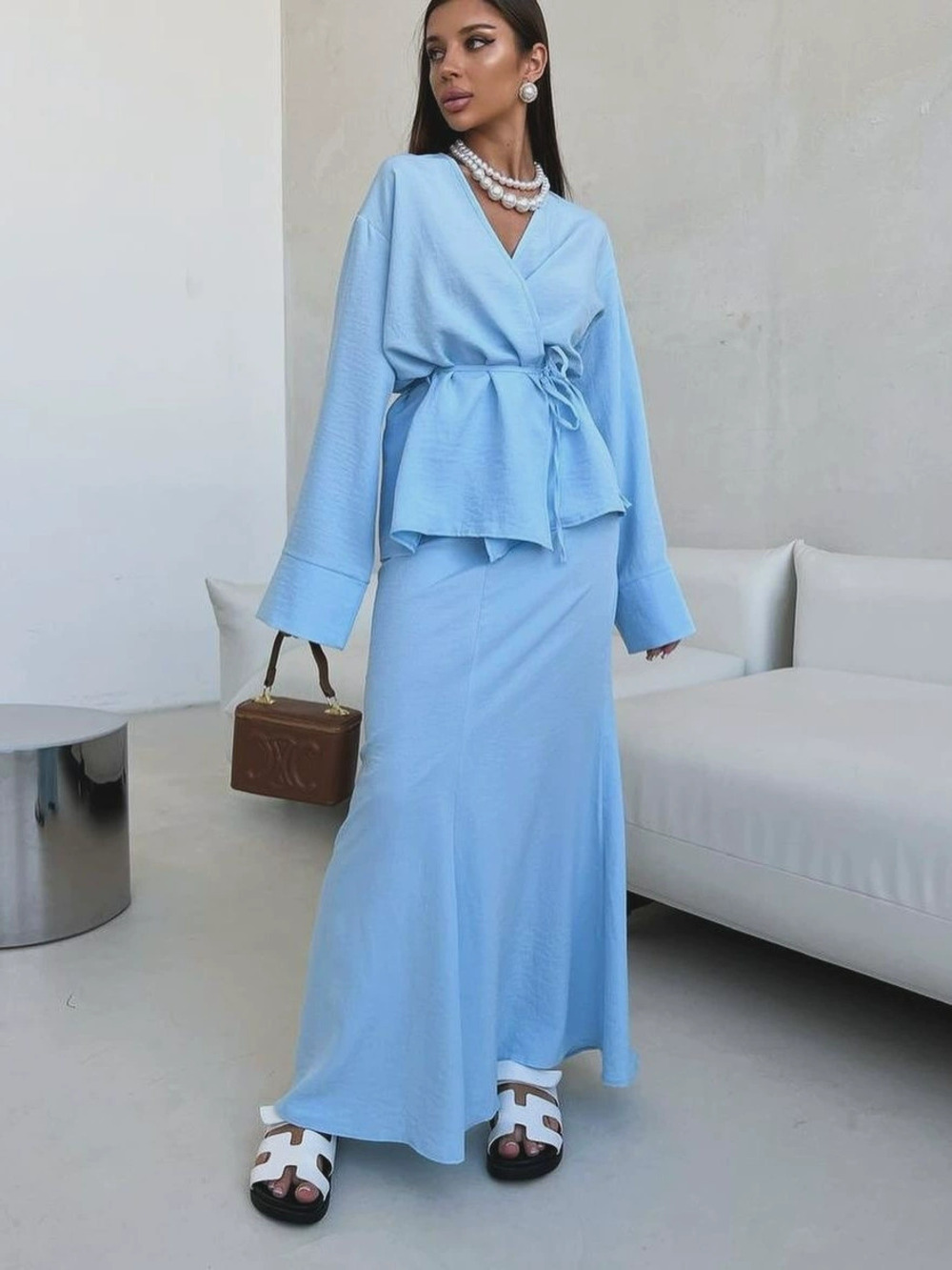 Zara Fall Winter Tie Waist Top and Long Skirt 2-Piece Set